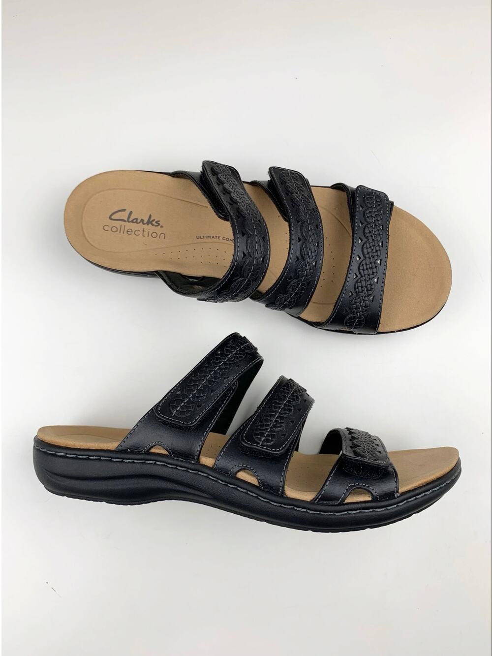 Clarks Sandals Laurieann Cove Black Leather Adjustable Comfort Women's 7.5